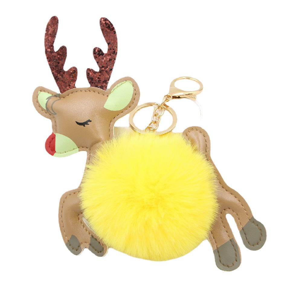 Wholesale Christmas Deer Plush Ball Keychain